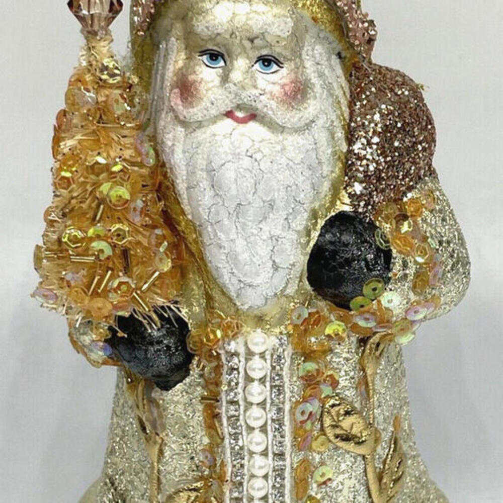 Old World Santa Gold Pink Crystals Pearls 7" Kurt Adler Glass Christmas Ornament